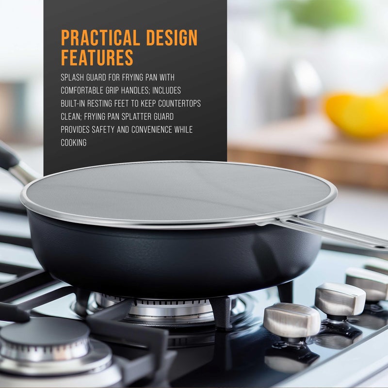 U.S. Kitchen Supply حارس تناثر من الفولاذ المقاوم للصدأ 13" شبكة دقيقة، غطاء للدهون والزيت، شاشة تناثر لمقلاة، أواني الطهي، مع أرجل للراحة - Image 4